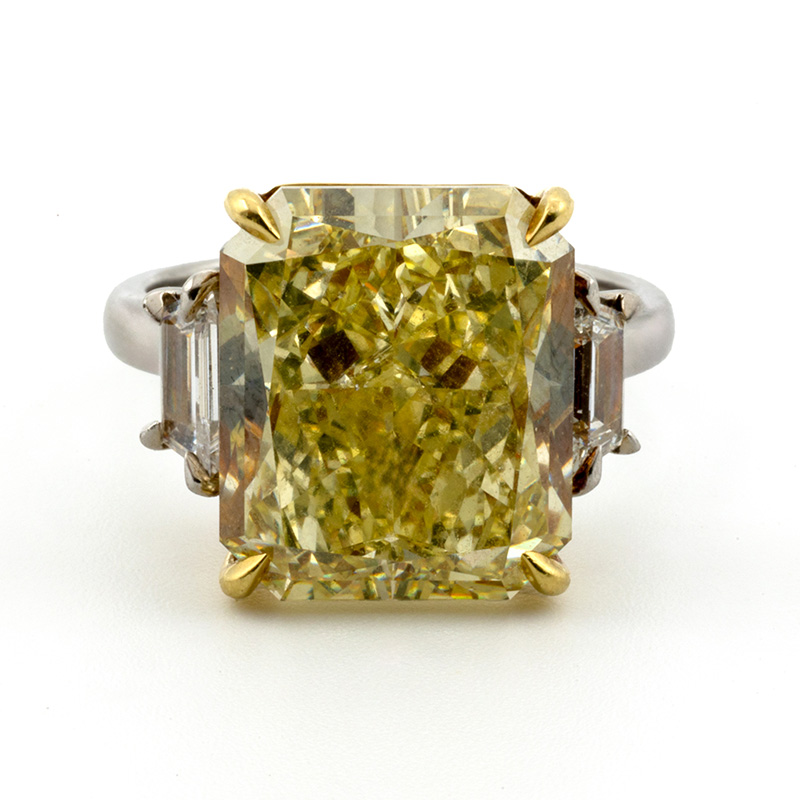 Korman Signature 18kt White Gold  3 Stone Fancy Yellow Radiant Ring